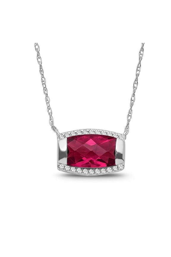 JEWELRY Sterling Silver Diamond and Lab-Created Ruby Pendant Necklace for Women (1/10 Ctw, I-J Color, I2-I3 Clarity), 18"
