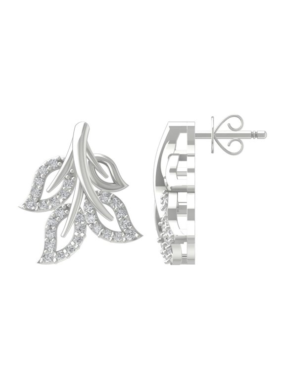 Sterling Silver Round Diamond Leaf Stud Earring (1/4 cttw, I2-I3 Clarity, I-J Color)