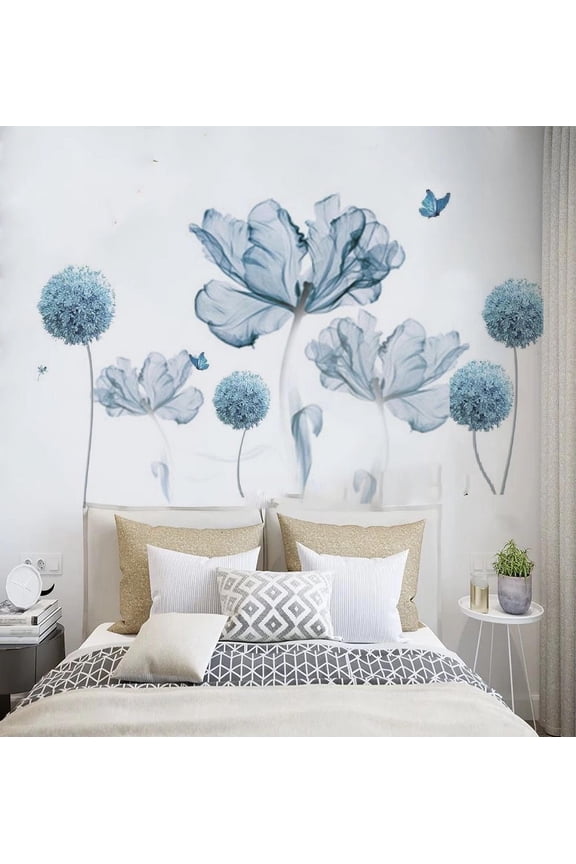 Blue Flowers Large Wall Art Decal Home Wall Flower Vinyl (2 Count)