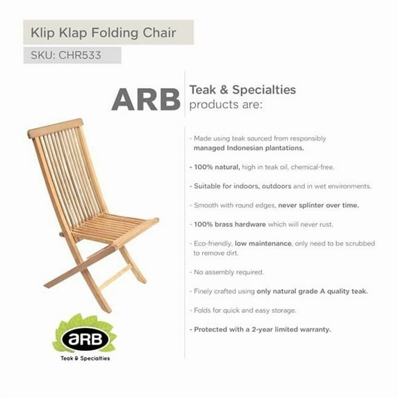 ARB TEAK & SPECIALTIES CHR533 Teak Folding Chair Klip Klap