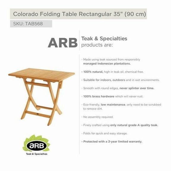 ARB TEAK & SPECIALTIES TAB568 Teak Dining Folding Table Colorado - Rectangular 36 x 24' (90 x 60 cm)