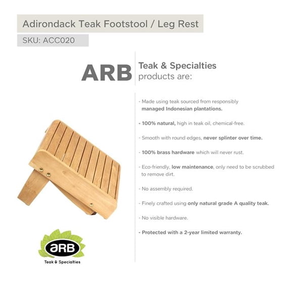 ARB TEAK & SPECIALTIES ACC020 Teak Footstool / Leg Rest Adirondack