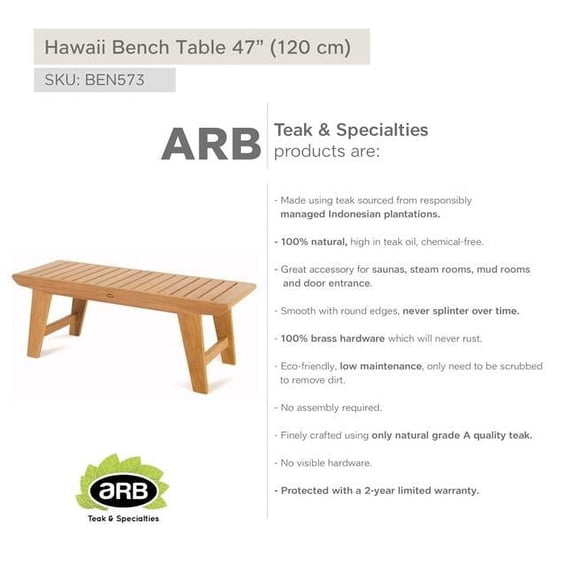ARB Teak & Specialties Hawaii Bench Table 47" (120 cm)