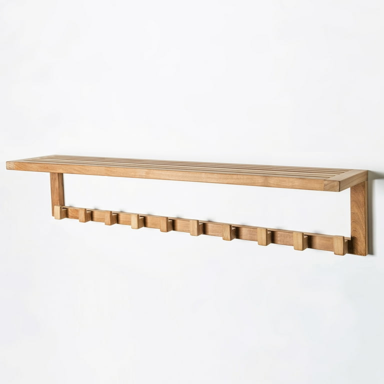 Teak shelf with hooks hotsell