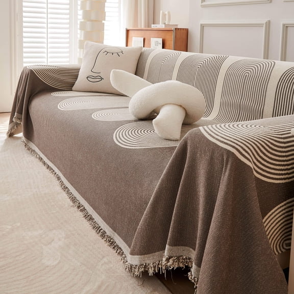 ARBOVE Bohemian Style Chenille Sofa Throw Covers - Double-Sided, Non-Slip, Season-Universal, Pet-Friendly Couch Protector, Machine Washable, Fits Armchair to Sectional Sofas - Polyester, Pack of 1