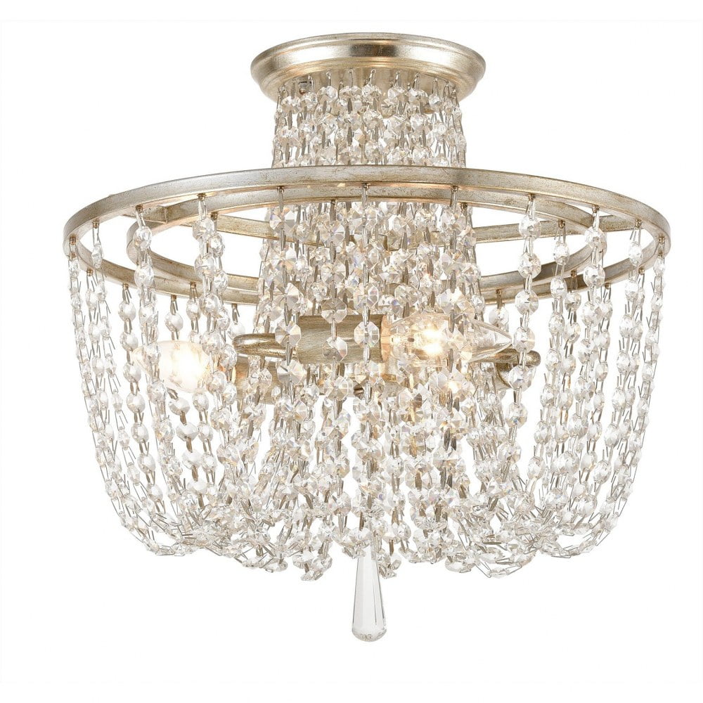 Antique Silver Crystal Bowl LED Flush Mount Light