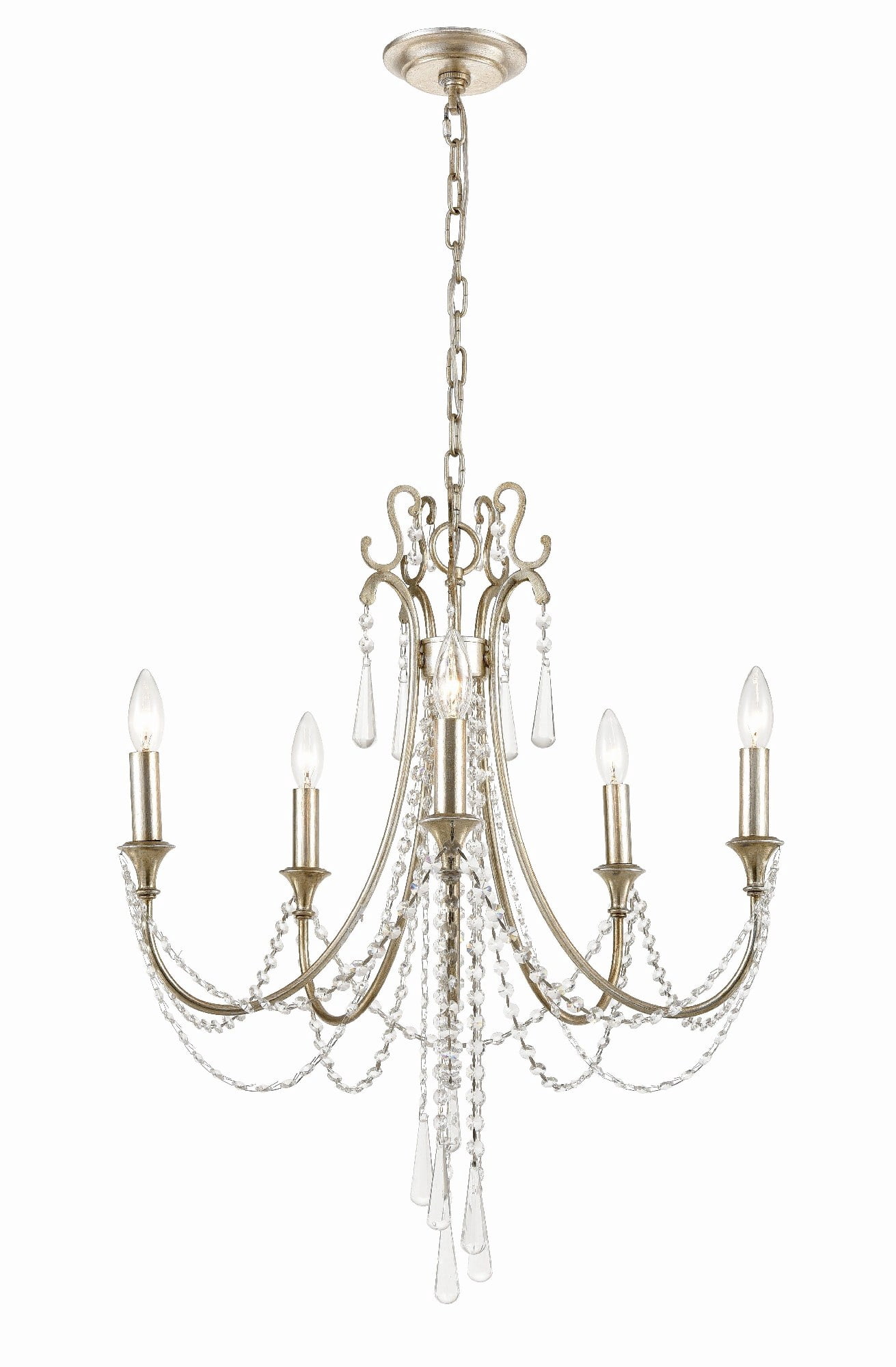 ARC-1905-SA-CL-MWP Crystorama Lighting Arcadia - 5 Light Chandelier-Hand Cut Crystal Type-Antique Silver Finish   -Traditional Installation