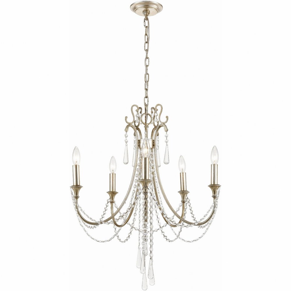 Mini Antique Silver 5-Light Crystal Chandelier