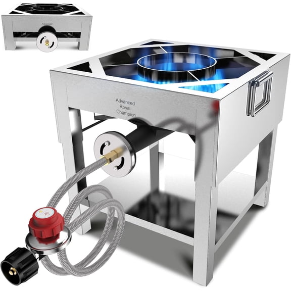 ARC  200,000 BTU Propane Burner with Foldable Legs, Heavy Duty Stainless Steel Outdoor Gas Cooker for Turkey Fry, Seafood Boil, & Homebrewing, High Pressure 20PSI Regulator & Steel Braided Hose
