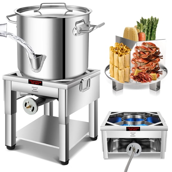 ARC 32QT Stainless Steel Steamer Pot with Propane Burner/Foldable Legs for Outdoor Cooking,Easy-fill Water Spout, Seafood Crab Steam with Divider and Steamer Rack, 5 Gallon