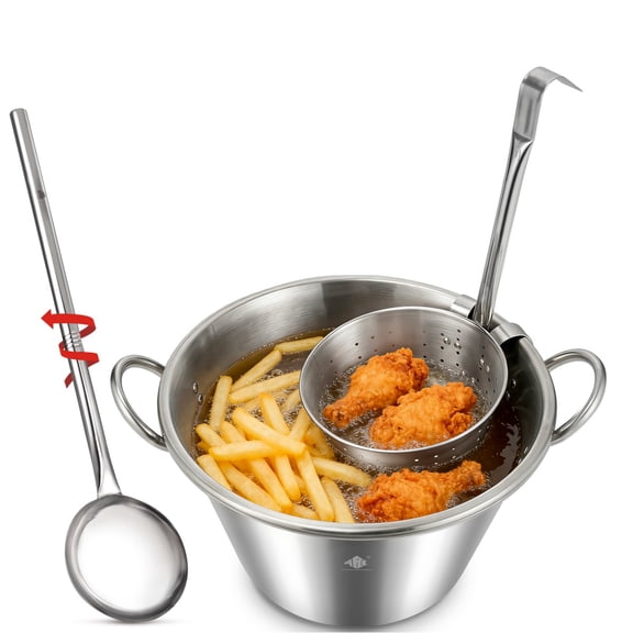 ARC 41QT Mexican Cazo Para Carnitas Set, 11.8" Fry Strainer Basket with 36" Large Spoon, 21" Heavy Duty Outdoor Wok Set, Great for Carnitas, Braising,Inoxidable Wok comal Fry