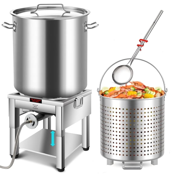 ARC 64QT Stainless Steel Seafood Boil Pot with 200,000BTU Fortable Propane Burner and 36" Large Spoon, Crab Crawfish Boil Pot and Burner for Outdoors Cooking and Steaming (64 QT)