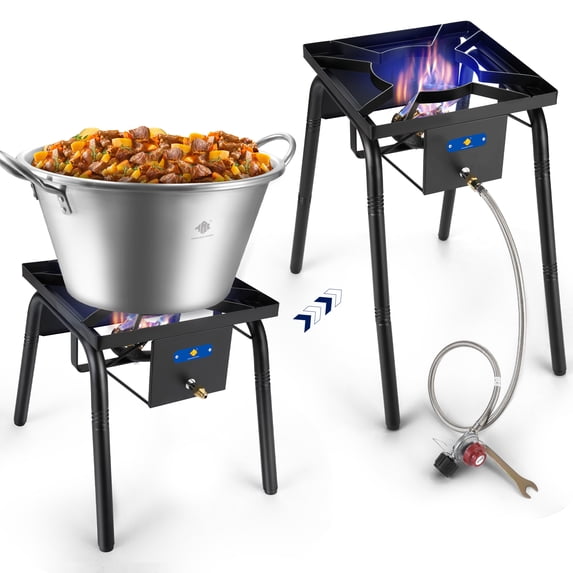 ARC Approval Heavy Duty Stainless Steel Large Cazo, Sandwich Bottom, Acero Inoxidable,Cazo para Carnitas de Cobre,220,000 BTU Propane Burner for Outdoor Cooking,w/Height Adjustable Legs (41QT)