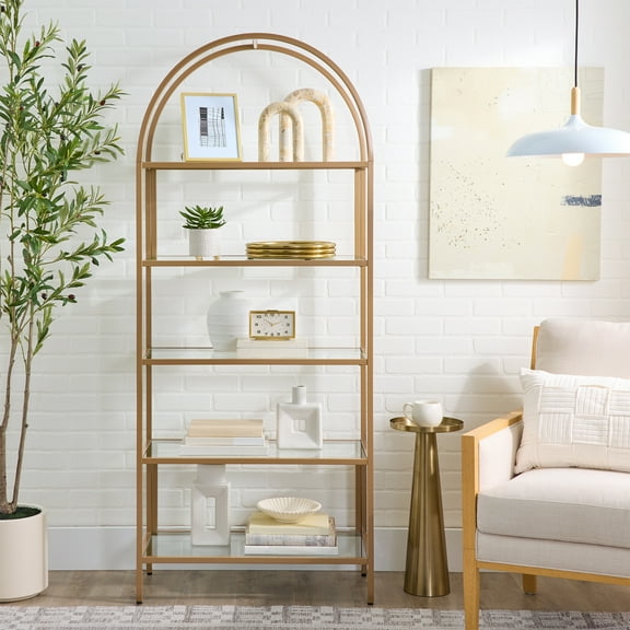 Better Homes & Gardens Nola Arch Bookcase, Gold Finish