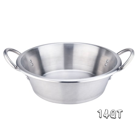 ARC CS415S Heavy Duty 17.5" Stainless Steel Large Cazo Comal, Sandwich Bottom, Inoxidable, Carnitas, Stainless Flat Surface Outdoor Cooking Woks(14QT)