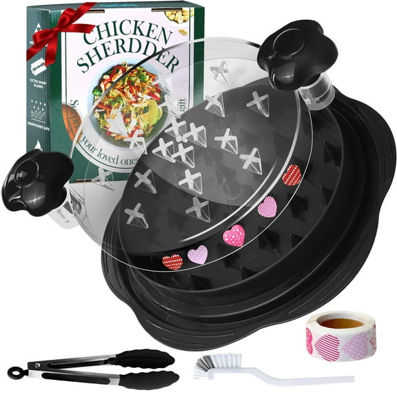 ARC Chicken Shredder, 10.8'' Chicken Shredder Tool Twist Large, Meat Shredder Visible, Desmenuzador De Pollo Ergonomic Handle, Includes Brush, Food Holder, for Pork Beef Chicken, Black