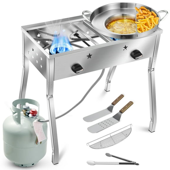 ARC Comal Taco Maker Set With Double Burner Propane Stove, 150,000 BTU Outdoor Cooking Combo,Heavy Duty Stainless Steel Discada, Comal Cazo Fryer for Tacos, Tortillas, Camping, Gatherings
