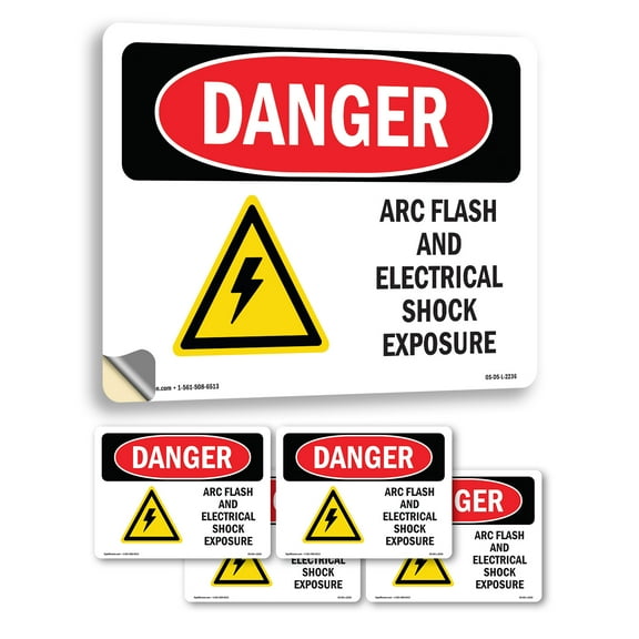 ARC Flash And Electrical Shock OSHA Danger Vinyl Decal Label 5 Inch x 3.5 Inch - 5 Pack