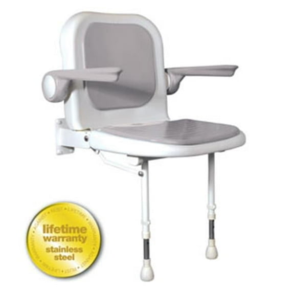 ARC Inc 4000 Series Shower Seat Padded with Back and Arms - Gray - 23 Inch W