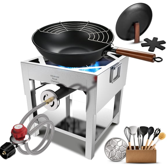 ARC Outdoor Propane Stove, 220,000 BTU Single Burner and 13" Carbon Steel Wok