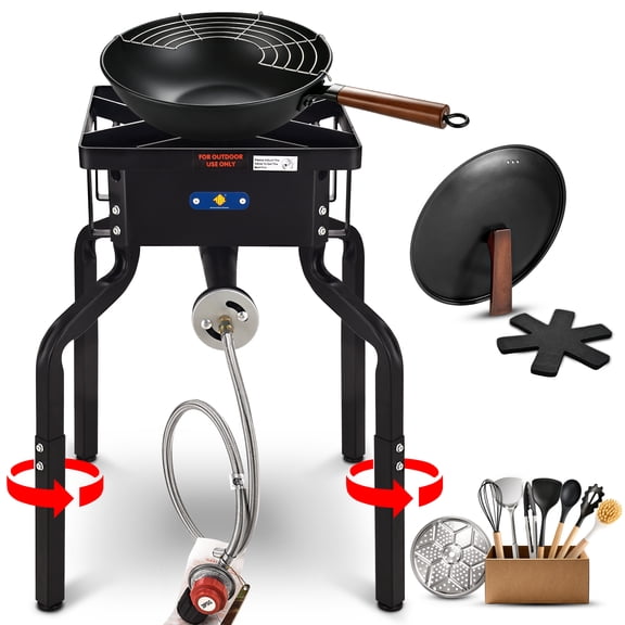 ARC Outdoor Propane Stove, 220,000 BTU Single Burner and Carbon Steel Wok