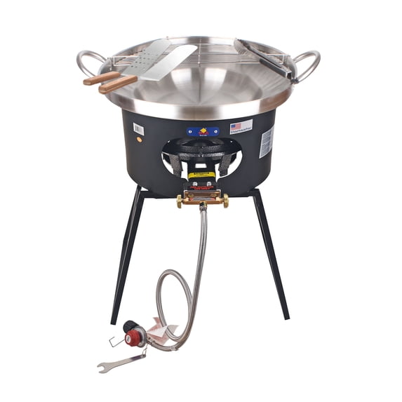 ARC Supplies 23 in Stainless Steel Concave Comal Set with Cast Iron Propane Burner Stove and Stand