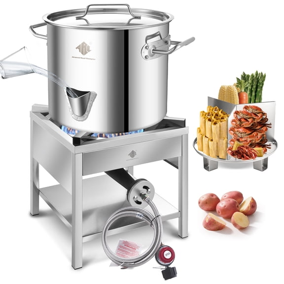ARC Stainless Steel Steamer Pot with Propane Burner for Outdoor Cooking Large Pot with Water Spout, Divider and Steamer Rack,Seafood Crab-Vegetable-Vaporeras para Tamale Steaming, Outdoor Cooking