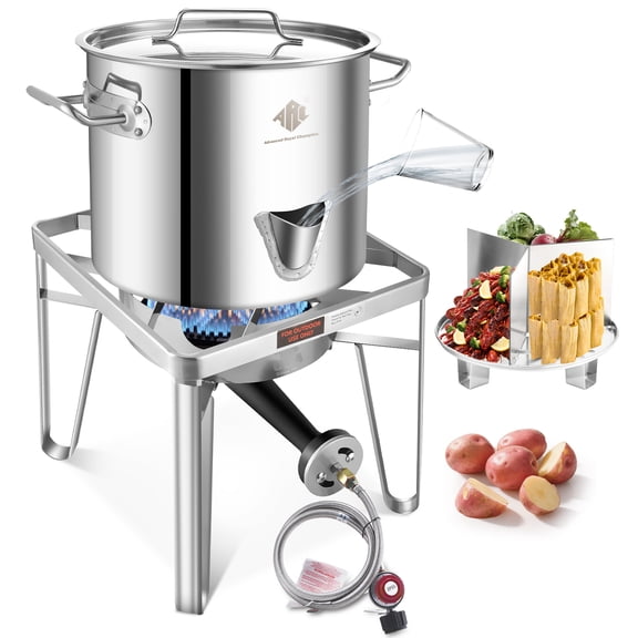 ARC Stainless Steel Steamer Pot with Propane Burner for Outdoor Cooking - Large Pot with Water Spout, Divider and Steamer Rack (Stainless Steel, 24QT)