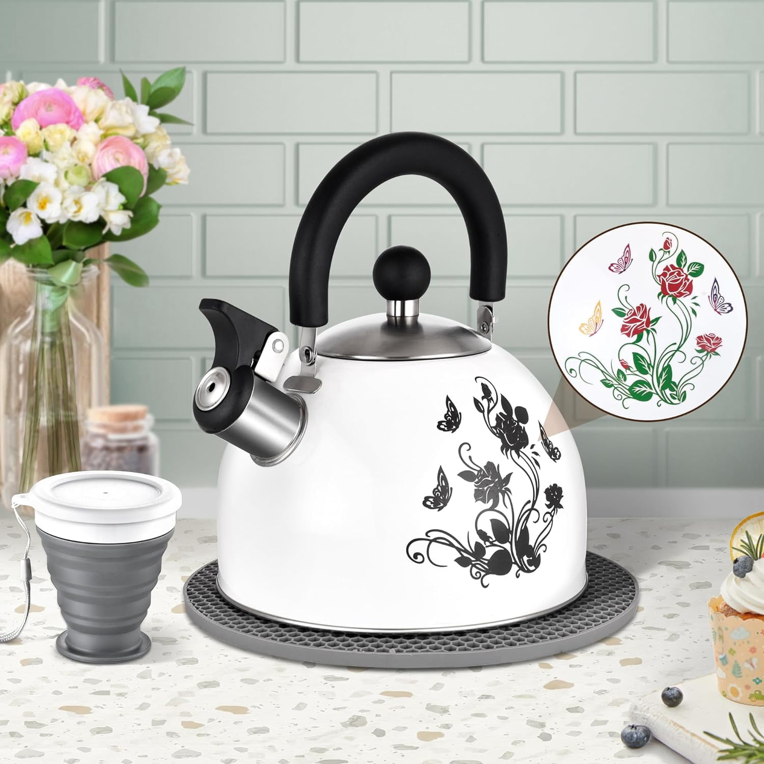 ARC Stainless Steel Whistling Tea Kettle, Magic Color Changing Design 2 ...