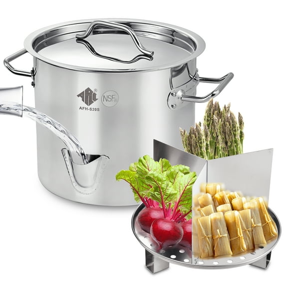 ARC Three in One 5 Gallon 20QT Stainless Steel Tamale Steamer Pot Stock Pot with Lid & Steamer Rach