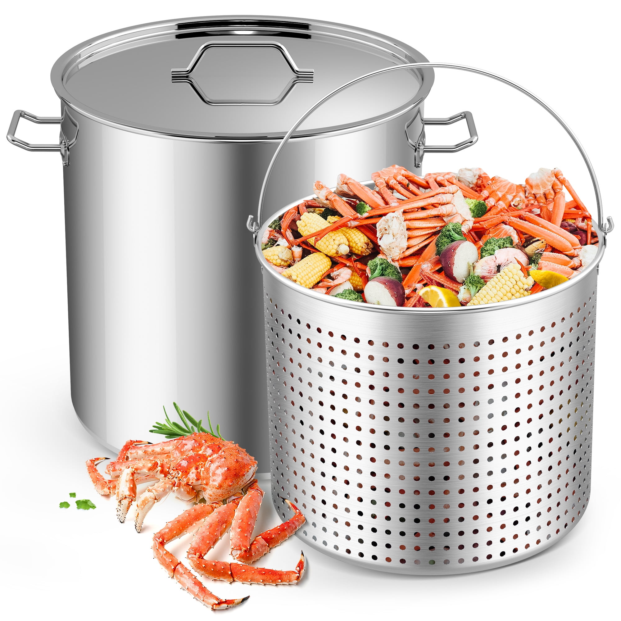 64 qt. Aluminum Cooking Stock Pot with Basket for Steaming Tamales Seafood  Crawfish Boiler with Lid CPES-4477 - The Home Depot