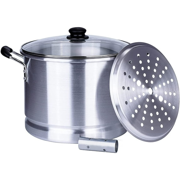 ARC USA Aluminum Stock Pot Tamale Steamer Pot with Steamer Rack & Steamer Tube Bakelite Handle Silver 12 Quart