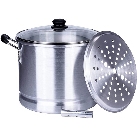 ARC USA Aluminum Tamale Steamer Pot Stock Pot with Steamer Rack & Steamer Tube Bakelite Handle Silver 20 Quart