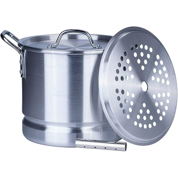 ARC USA Aluminum Tamale Steamer Pot Stock Pot with Steamer Rack & Steamer Tube Silver 32 Quart