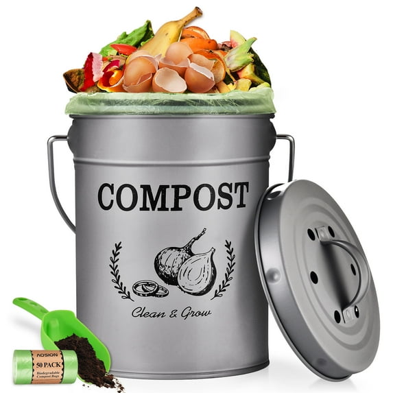 ARC USA Clean & Grow 1 Gallon Grey Plastic Kitchen Compost Bin
