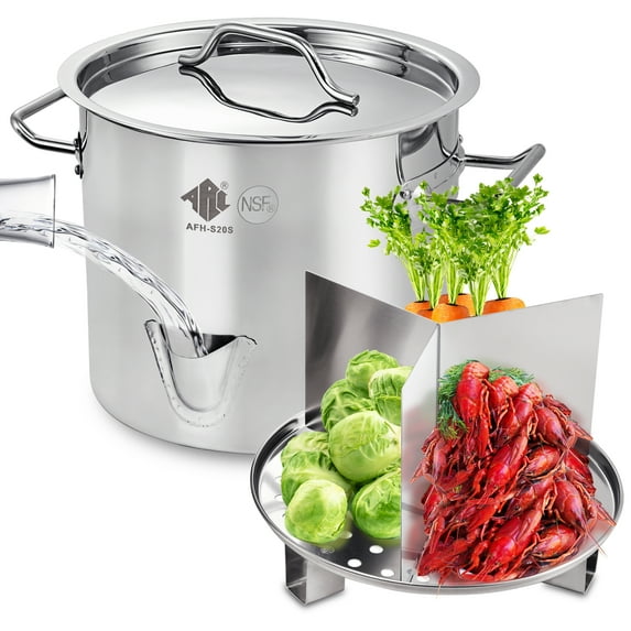 ARC USA Three in One 10 Gallon 40QT Stainless Steel Stock Pot Tamale Steamer with Lid & Steamer Rach