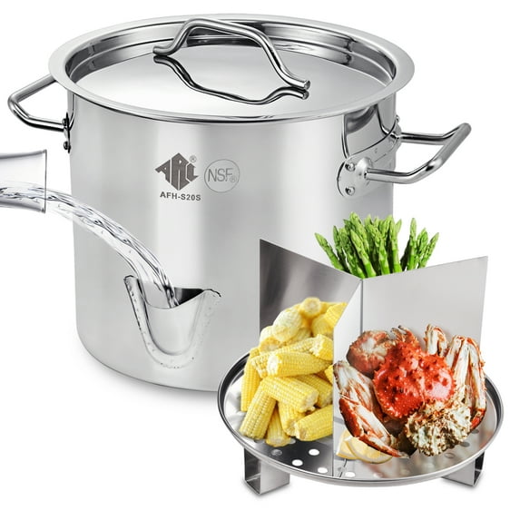 ARC USA Three in One 13 Gallon 52QT Stainless Steel Stock Pot Tamale Steamer with Lid & Steamer Rach