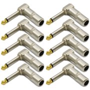 ARCADORA 10 Pack 6.35mm 1/4 Inch Right Angle TS Male Plug Adapter for Guitar Bass Audio Cables Gold Plated Connectors