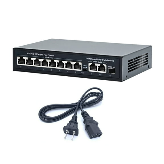 ARCADORA 10-Port Gigabit POE Switch for IP Cameras, 2 Uplink Ports, Plug-and-Play, IEEE802.3at/af Compliant