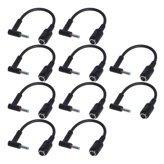 ARCADORA 10pcs Black 17cm 7.4x5.0mm Round Jack to 4.5x3.0mm Plug Adapter Pigtail for HP Blue Tip Laptops DC Input Converter