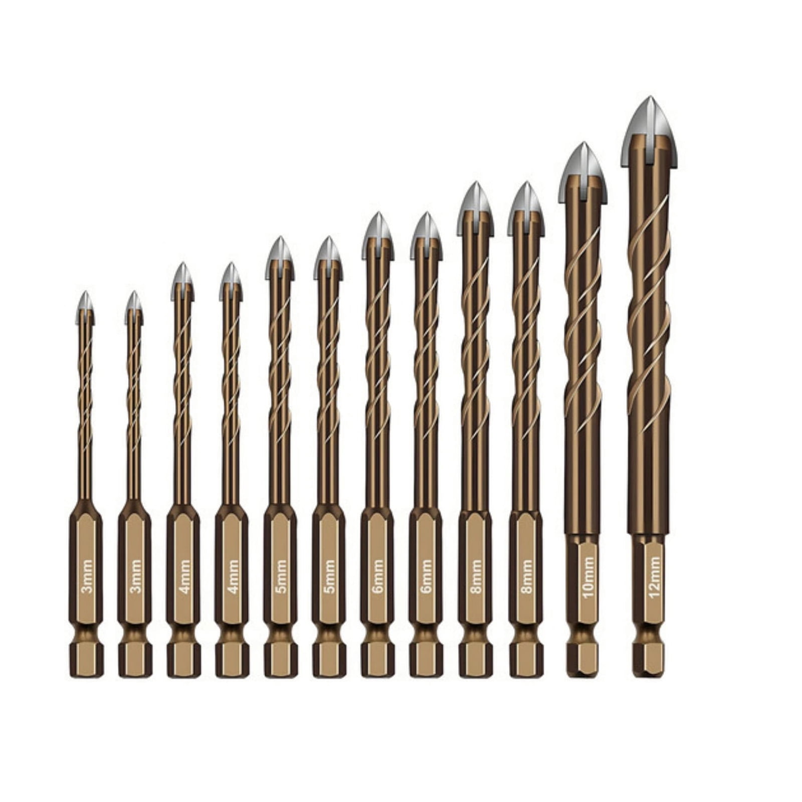 ARCADORA 12Pcs 1/4 Inch Hex Shank Steel Drill Bit Set For Concrete Brick Tile Glass Masonry Construction Drilling Work