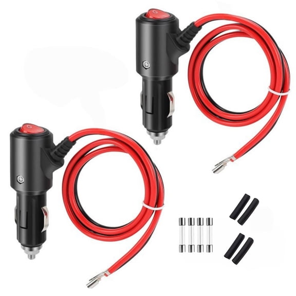 ARCADORA 2 Pack 12V Cigarette Lighter Plug with Switch ON/OFF Red Black 3.3FT for Cars Trucks Motorcycles Trailers Electric Coolers Powering Devices