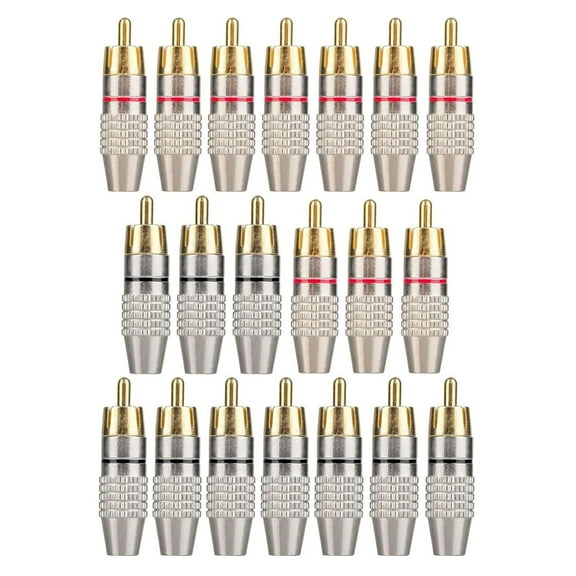 ARCADORA 20 Solderless RCA Male Connectors Gold Plated Easy Install Audio Cables up to 6.2mm with Color Rings