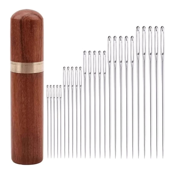 ARCADORA 25 Sewing Needles Large Eye Assorted Sizes Stainless Steel Wooden Case for Embroidery Quilting Mending Beginners