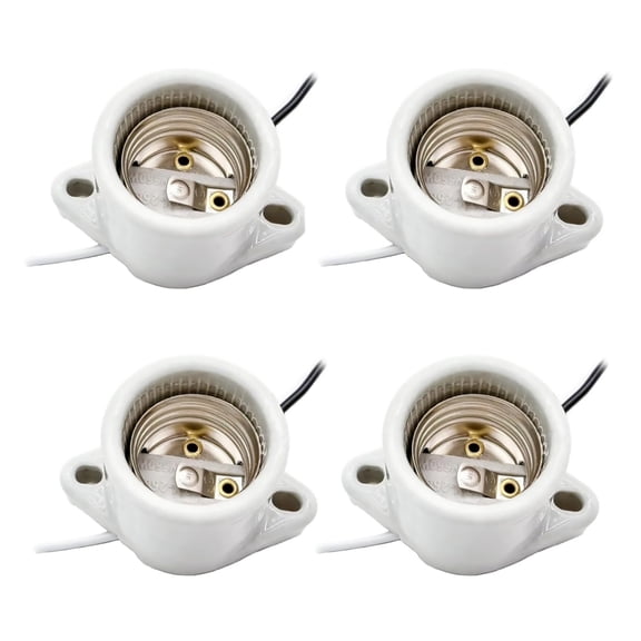 ARCADORA 4Pcs White E26 E27 Light Socket 660W 660V AC 18AWG 6 Inch Pre Stripped Wire For Junction Box Wood Metal Surface