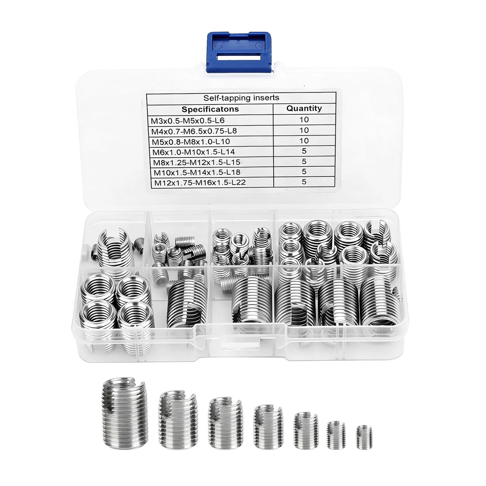 ARCADORA 50Pcs Self Tapping Thread Inserts Stainless Steel Metric M3 To M16 Slotted Design For Automotive Machinery Repair