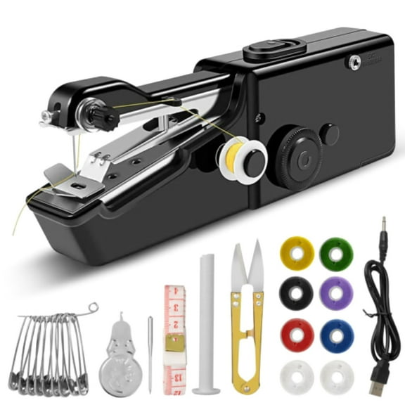 ARCADORA Black Portable Sewing Machine Dual Speed Metal+Plastic USB Battery Powered Fabric up to 1.8mm Complete Accessory Kit