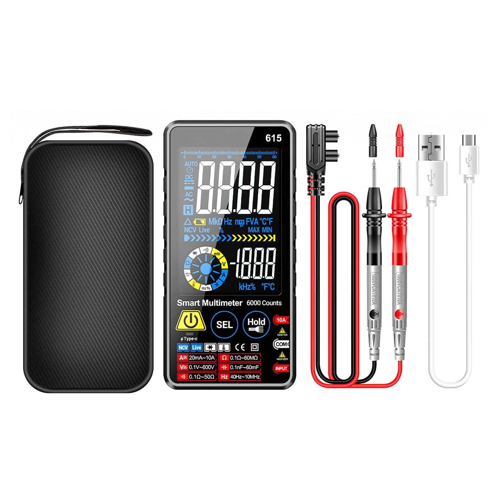 ARCADORA Digital Multimeter 6000 Counts Auto Ranging Rechargeable NCV Detection For Electrician Household Circuit Testing Tool