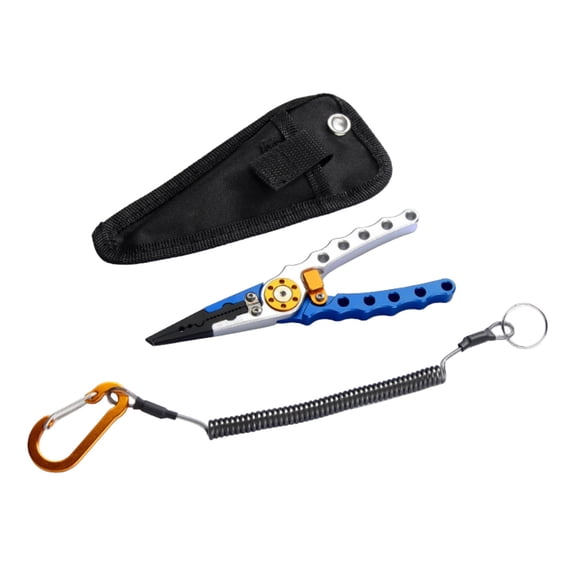 ARCADORA Fishing Pliers Aluminum Stainless Steel Blue Silver 5.83in Braided Line Cutters Split Ring Opener Lure Repair Lanyard Pouch