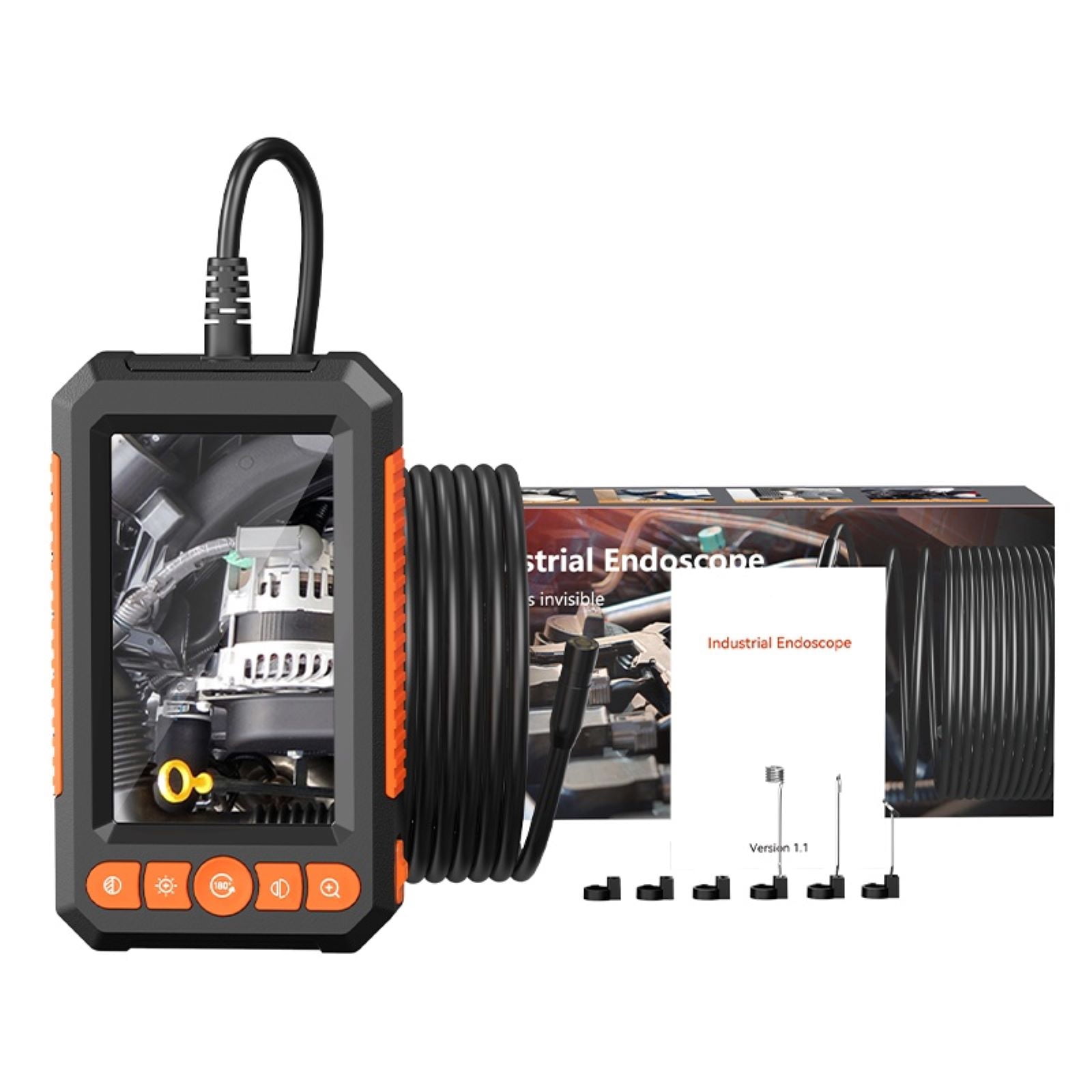 ARCADORA Industrial Endoscope 4.3 LCD 1080P 8mm Probe Waterproof Flexible Cable 8 LED Lights Borescope Inspection Camera